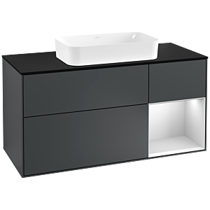 Villeroy et Boch Finion Villeroy et Boch G302MTHG 120cm, plaque de finition noir mat, Emotion, étagère à droite laqué blanc mat, Midnight Blue Matt Lacquer