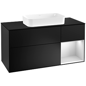 Villeroy und Boch Finion Waschtischunterschrank G302MTPD 120cm, Abdeckplatte black matt, Emotion, Regal rechts White matt lacquer, Black matt lacquer