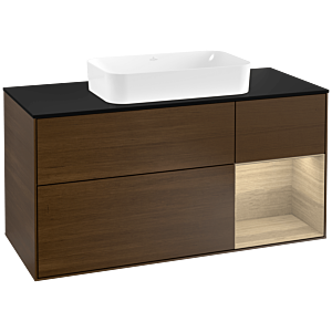 Villeroy und Boch Finion Waschtischunterschrank G302PCGN 120cm, Abdeckplatte black matt, Emotion, Regal rechts Oak Veneer, Walnut veneer