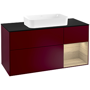 Villeroy und Boch Finion Waschtischunterschrank G302PCHB 120cm, Abdeckplatte black matt, Emotion, Regal rechts Oak Veneer, Peony Matt
