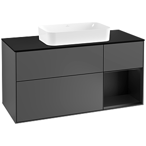 Villeroy und Boch Finion Waschtischunterschrank G302PDGK 120cm, Abdeckplatte black matt, Emotion, Regal rechts Black matt lacquer, Anthracite matt