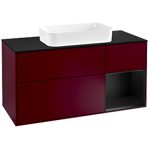 Villeroy und Boch Finion Waschtischunterschrank G302PDHB 120cm, Abdeckplatte black matt, Emotion, Regal rechts Black matt lacquer, Peony Matt