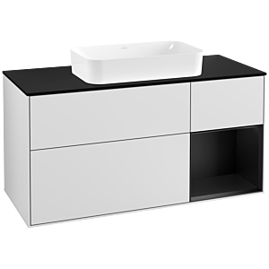 Villeroy und Boch Finion Waschtischunterschrank G302PDMT 120cm, Abdeckplatte black matt, Emotion, Regal rechts Black matt lacquer, White matt lacquer