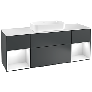 Villeroy und Boch Finion Waschtischunterschrank G331GFHG 160cm, Abdeckplatte white matt, Emotion, Regale Glossy white lacquer, Midnight Blue Matt Lacquer