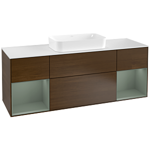 Villeroy and Boch Finion Villeroy and Boch Finion G331GMGN 160cm, cover plate white matt, Emotion, shelves olive matt lacquer, Walnut veneer