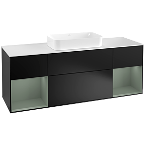 Villeroy und Boch Finion Waschtischunterschrank G331GMPD 160cm, Abdeckplatte white matt, Emotion, Regale Olive matt lacquer, Black matt lacquer