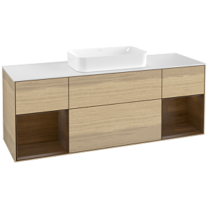 Villeroy und Boch Finion Waschtischunterschrank G331GNPC 160cm, Abdeckplatte white matt, Emotion, Regale Walnut veneer, Oak Veneer