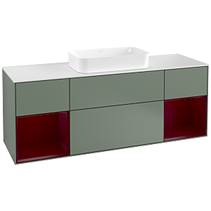 Villeroy und Boch Finion Waschtischunterschrank G331HBGM 160cm, Abdeckplatte white matt, Emotion, Regale Peony matt lacquer, Olive Matt Lacquer