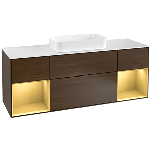 Villeroy and Boch Finion Villeroy and Boch Finion G331HFGN 160cm, cover plate white matt, Emotion, shelves gold matt lacquer, walnut veneer