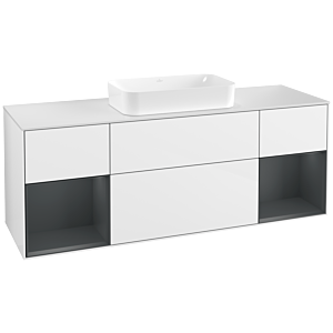 Villeroy und Boch Finion Waschtischunterschrank G331HGGF 160cm, Abdeckplatte white matt, Emotion, Regale Midnight matt lacquer, Glossy white lacquer