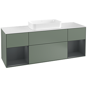 Villeroy et Boch Finion Villeroy et Boch G331HGGM 160cm, plaque de recouvrement blanc mat, Emotion, étagères Laque mat minuit, Olive Matt Lacquer