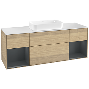 Villeroy und Boch Finion Waschtischunterschrank G331HGPC 160cm, Abdeckplatte white matt, Emotion, Regale Midnight matt lacquer, Oak Veneer