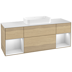Villeroy und Boch Finion Waschtischunterschrank G331MTPC 160cm, Abdeckplatte white matt, Emotion, Regale White matt lacquer, Oak Veneer