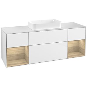 Villeroy und Boch Finion Waschtischunterschrank G331PCGF 160cm, Abdeckplatte white matt, Emotion, Regale Oak Veneer, Glossy white lacquer
