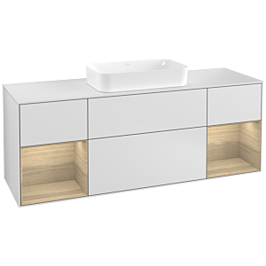 Villeroy und Boch Finion Waschtischunterschrank G331PCMT 160cm, Abdeckplatte white matt, Emotion, Regale Oak Veneer, White matt lacquer