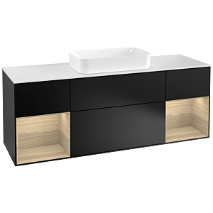 Villeroy und Boch Finion Waschtischunterschrank G331PCPD 160cm, Abdeckplatte white matt, Emotion, Regale Oak Veneer, Black matt lacquer