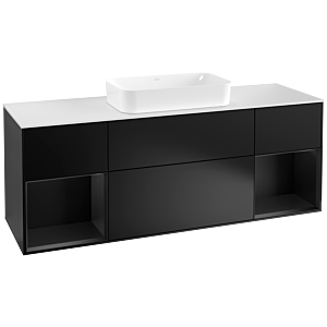 Villeroy und Boch Finion Waschtischunterschrank G331PDPD 160cm, Abdeckplatte white matt, Emotion, Regale Black matt lacquer, Black matt lacquer