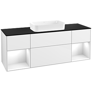 Villeroy und Boch Finion Waschtischunterschrank G332GFGF 160cm, Abdeckplatte black matt, Emotion, Regale Glossy white lacquer, Glossy white lacquer