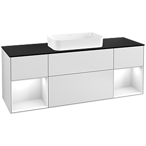 Villeroy et Boch Finion Villeroy et Boch G332GFMT 160cm, plaque de finition noir mat, Emotion, étagères laqué blanc brillant, laqué blanc mat