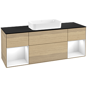 Villeroy et Boch Finion Villeroy et Boch G332GFPC 160cm, couvercle noir mat, Emotion, étagères Laque blanc brillant, Oak Veneer