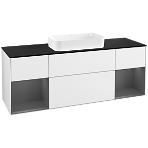 Villeroy et Boch Finion Villeroy et Boch G332GKGF 160cm, plaque de finition noir mat, Emotion, étagères laqué mat anthracite, laqué blanc brillant