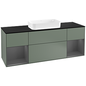 Villeroy et Boch Finion Villeroy et Boch G332GKGM 160cm, plaque de finition noir mat, Emotion, étagères Laque anthracite mat, Olive Matt Lacquer