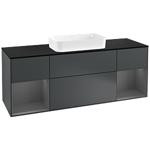 Villeroy und Boch Finion Waschtischunterschrank G332GKHG 160cm, Abdeckplatte black matt, Emotion, Regale Anthracite matt lacquer, Midnight Blue Matt Lacquer