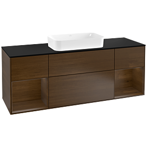 Villeroy und Boch Finion Waschtischunterschrank G332GNGN 160cm, Abdeckplatte black matt, Emotion, Regale Walnut veneer, Walnut veneer