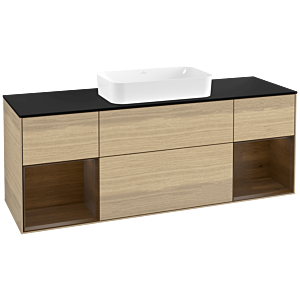 Villeroy und Boch Finion Waschtischunterschrank G332GNPC 160cm, Abdeckplatte black matt, Emotion, Regale Walnut veneer, Oak Veneer