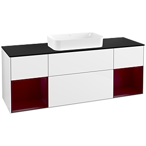 Villeroy und Boch Finion Waschtischunterschrank G332HBGF 160cm, Abdeckplatte black matt, Emotion, Regale Peony matt lacquer, Glossy white lacquer