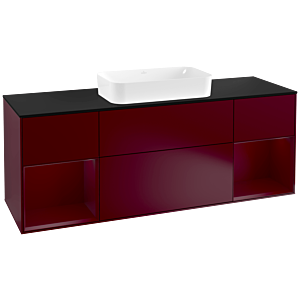 Villeroy und Boch Finion Waschtischunterschrank G332HBHB 160cm, Abdeckplatte black matt, Emotion, Regale Peony matt lacquer, Peony Matt