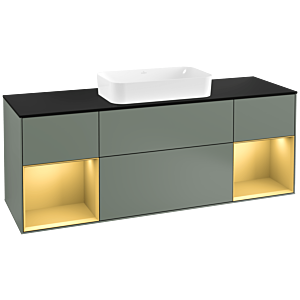 Villeroy et Boch Finion Villeroy et Boch G332HFGM 160cm, plaque de finition noir mat, Emotion, étagères laqué or mat, Olive Matt Lacquer