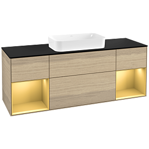Villeroy and Boch Finion Villeroy and Boch Finion G332HFPC 160cm, cover plate black matt, Emotion, shelves gold matt lacquer, Oak Veneer