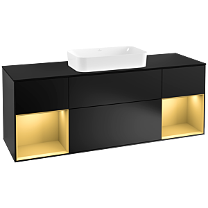 Villeroy et Boch Finion Villeroy et Boch G332HFPD 160cm, plaque de finition noir mat, Emotion, étagères laqué or mat, laqué noir mat