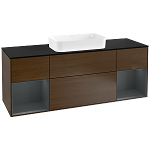 Villeroy and Boch Finion Villeroy and Boch Finion G332HGGN 160cm, black matt cover plate, Emotion, Midnight matt lacquer shelves, Walnut veneer