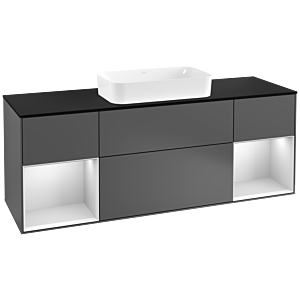 Villeroy et Boch Finion Villeroy et Boch G332MTGK 160cm, plaque de finition noir mat, Emotion, étagères laqué blanc mat, anthracite mat