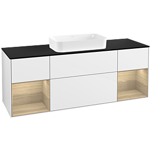 Villeroy and Boch Finion Villeroy and Boch Finion G332PCGF 160cm, black matt cover plate, Emotion, Oak Veneer shelves, Glossy white lacquer
