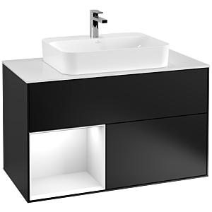 Villeroy and Boch Finion Villeroy and Boch Finion G361GFPD 100cm, cover plate white matt, Emotion, shelf left glossy white lacquer, black matt lacquer