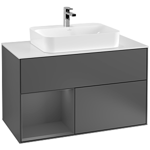 Villeroy et Boch Finion Villeroy et Boch G361GKGK 100cm, plaque de recouvrement blanc mat, Emotion, étagère gauche Anthracite mat, Anthracite mat