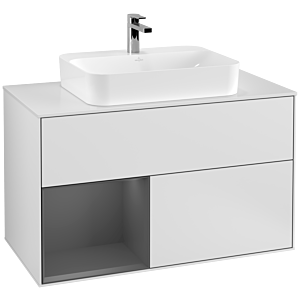 Villeroy et Boch Finion Villeroy et Boch G361GKMT 100cm, plaque de finition blanc mat, Emotion, étagère gauche Anthracite mat, laqué blanc mat