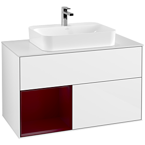 Villeroy et Boch Finion Villeroy et Boch G361HBGF 100cm, plaque de finition blanc mat, émotion, étagère à gauche Peony , laqué blanc brillant