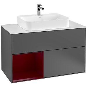 Villeroy et Boch Finion Villeroy et Boch G361HBGK 100cm, plaque de recouvrement blanc mat, émotion, étagère à gauche Peony , anthracite mat