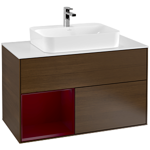 Villeroy et Boch Finion Villeroy et Boch G361HBGN 100cm, plaque de finition blanc mat, émotion, étagère à gauche Peony , placage Peony