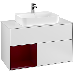 Villeroy et Boch Finion Villeroy et Boch G361HBMT 100cm, plaque de finition blanc mat, Emotion, étagère à gauche Peony , laqué blanc mat