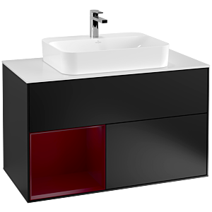 Villeroy et Boch Finion Villeroy et Boch G361HBPD 100cm, plaque de finition blanc mat, Emotion, étagère à gauche Peony , laqué noir mat