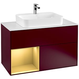 Villeroy und Boch Finion Waschtischunterschrank G361HFHB 100cm, Abdeckplatte white matt, Emotion, Regal links Gold matt, Peony Matt