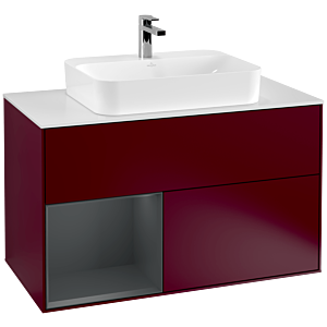 Villeroy und Boch Finion Waschtischunterschrank G361HGHB 100cm, Abdeckplatte white matt, Emotion, Regal links Midnight Blue Matt Lacquer, Peony Matt