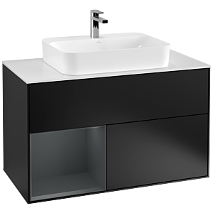 Villeroy and Boch Finion Villeroy and Boch Finion G361HGPD 100cm, cover plate white matt, Emotion, shelf left Midnight Blue Matt Lacquer , black matt lacquer