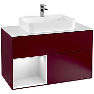 Villeroy und Boch Finion Waschtischunterschrank G361MTHB 100cm, Abdeckplatte white matt, Emotion, Regal links White matt lacquer, Peony Matt