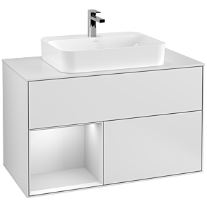 Villeroy et Boch Finion Villeroy et Boch G361MTMT 100cm, plaque de recouvrement blanc mat, Emotion, étagère gauche laqué blanc mat, laqué blanc mat